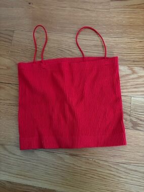 Red Ribbed Crop Top with Spaghetti Straps